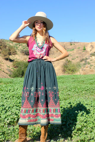 "Bells and Mirrors"  Vintage Indian Embroidered Skirt