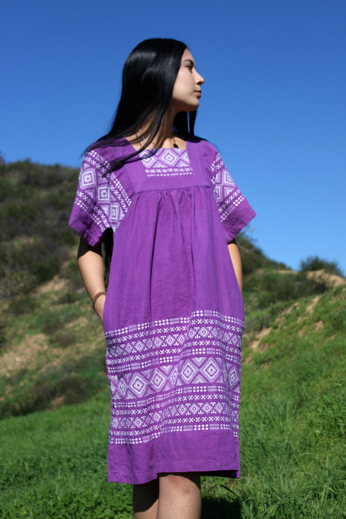 Pretty in Purple 1970s Handwoven Guatemalan Dress