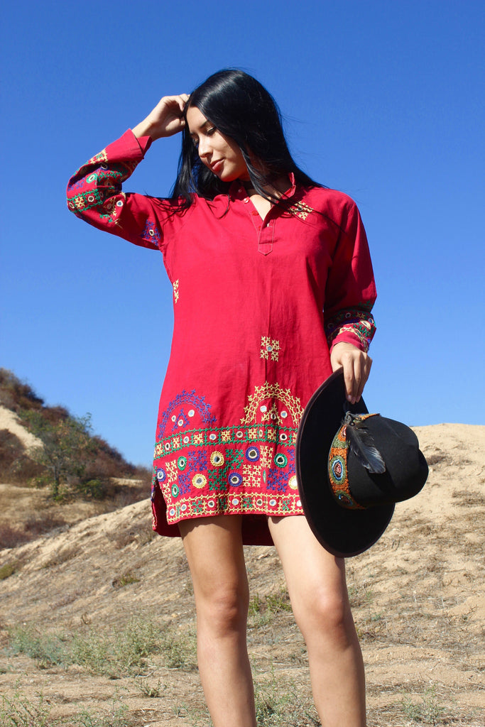 1970s Hand Embroidered Indian Tunic/Dress Honeywood 1970s Hand Embroidered Indian Tunic/Dress Honeywood