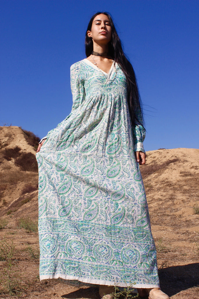 Elegant Hippie" Vintage Indian Cotton Block Print Maxi Honeywood Elegant Hippie" Vintage Indian Cotton Block Print Maxi Honeywood