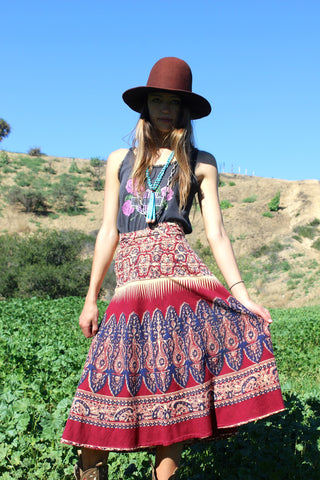 1970s Indian Block Print Wrap Skirt