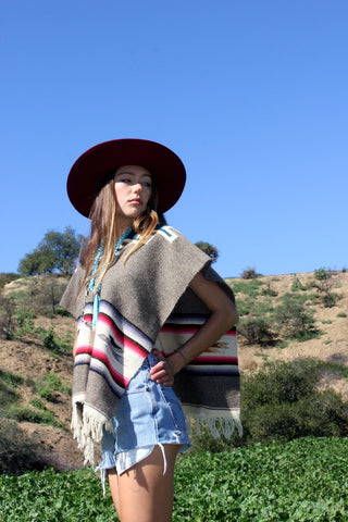 "Peyote Bird" Vintage Hand Woven Wool Poncho