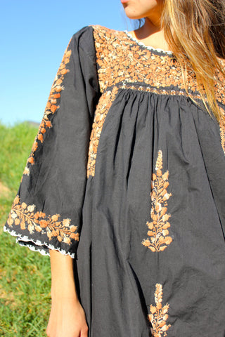 Rare and Outstanding Black and Gold Oaxacan Maxi Dress