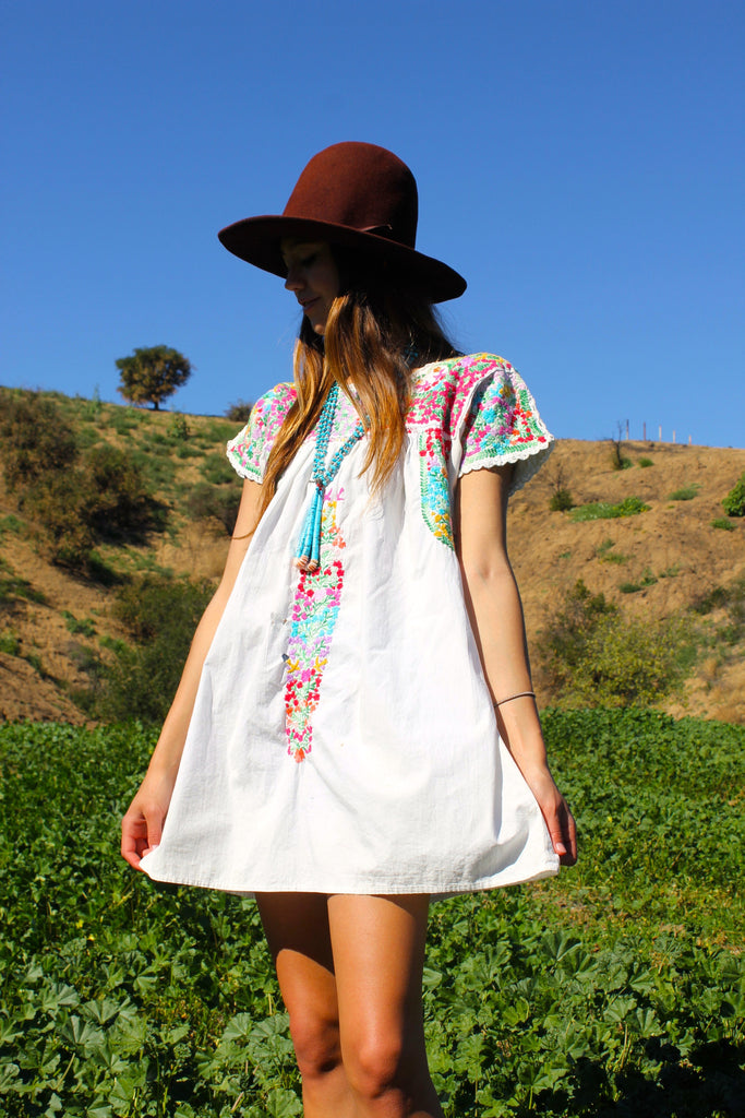 Vintage Oaxacan Beauty Hand Embroidered Mini Dress 1970s