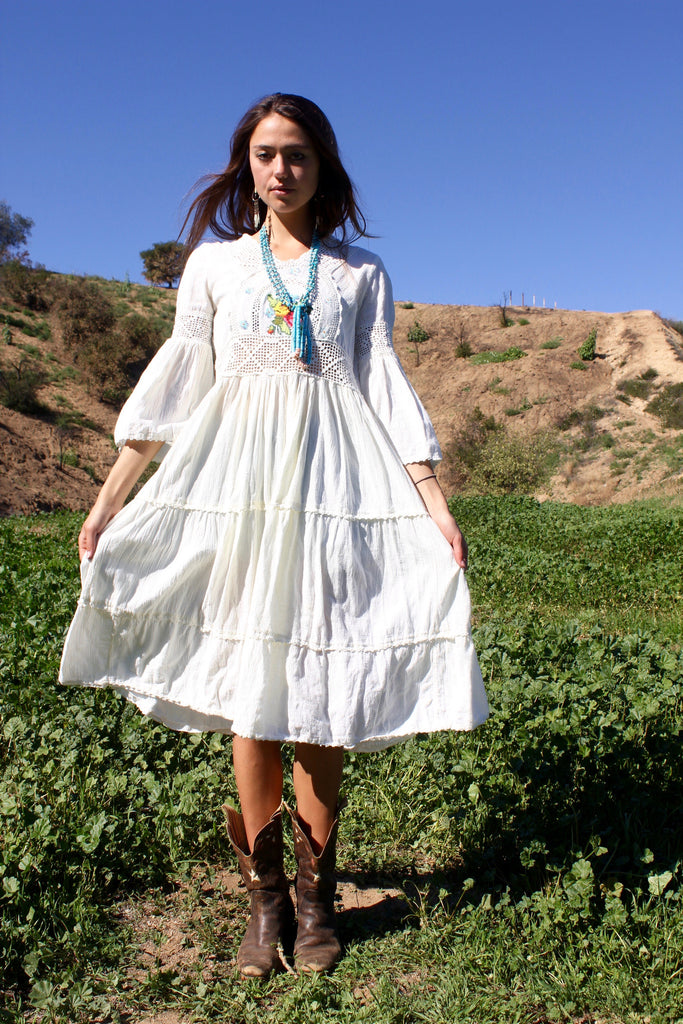 1970s Does Victorian" Cotton Embroidered Dress Honeywood 1970s Does Victorian" Cotton Embroidered Dress Honeywood
