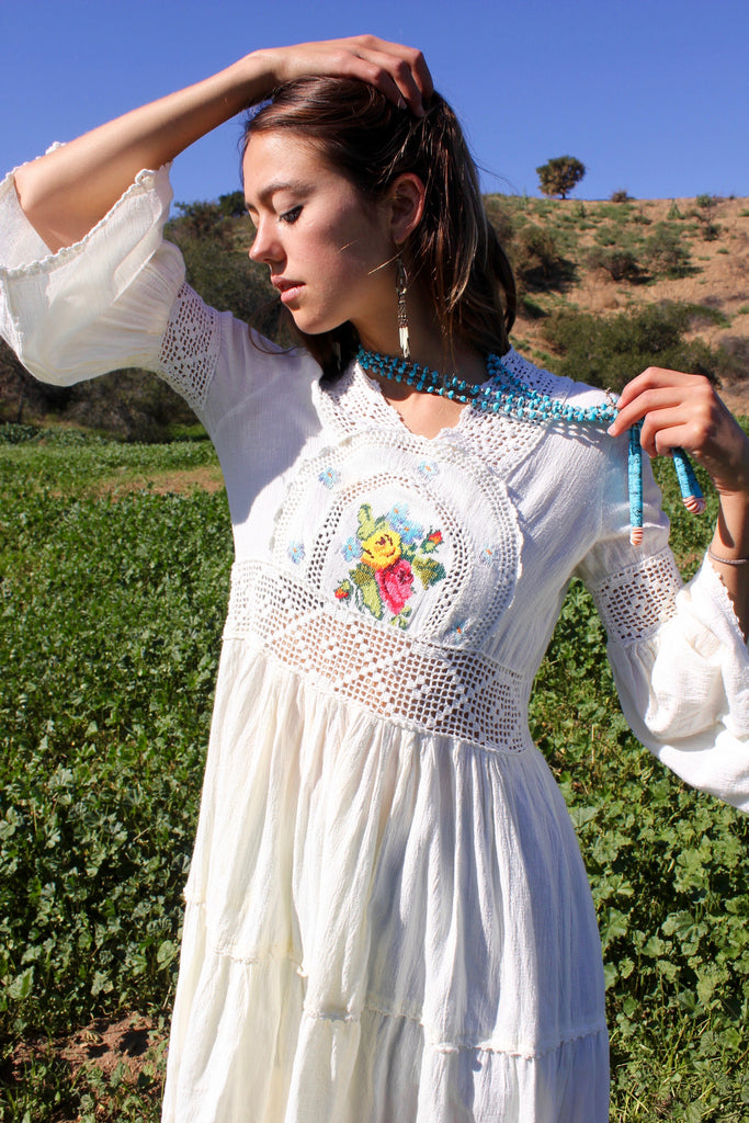 1970s Does Victorian" Cotton Embroidered Dress Honeywood 1970s Does Victorian" Cotton Embroidered Dress Honeywood