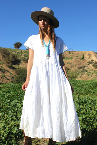 Indian Gauzy Summer White Embroidered Indian Dress Circa 1980s