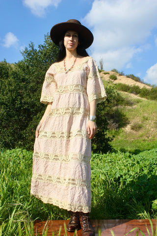 Classic and Romantic Vintage Mexican Crochet Maxi Dress