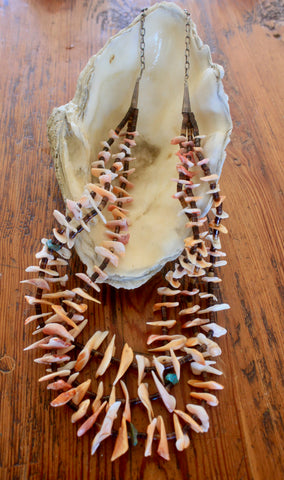 Vintage Native American Spiny Oyster with Turquoise and Pen Shell Necklace and Earring Set