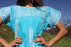 Gorgeous Turquoise Vintage Oaxacan Maxi Dress Amazing Detail 1960s 1970s