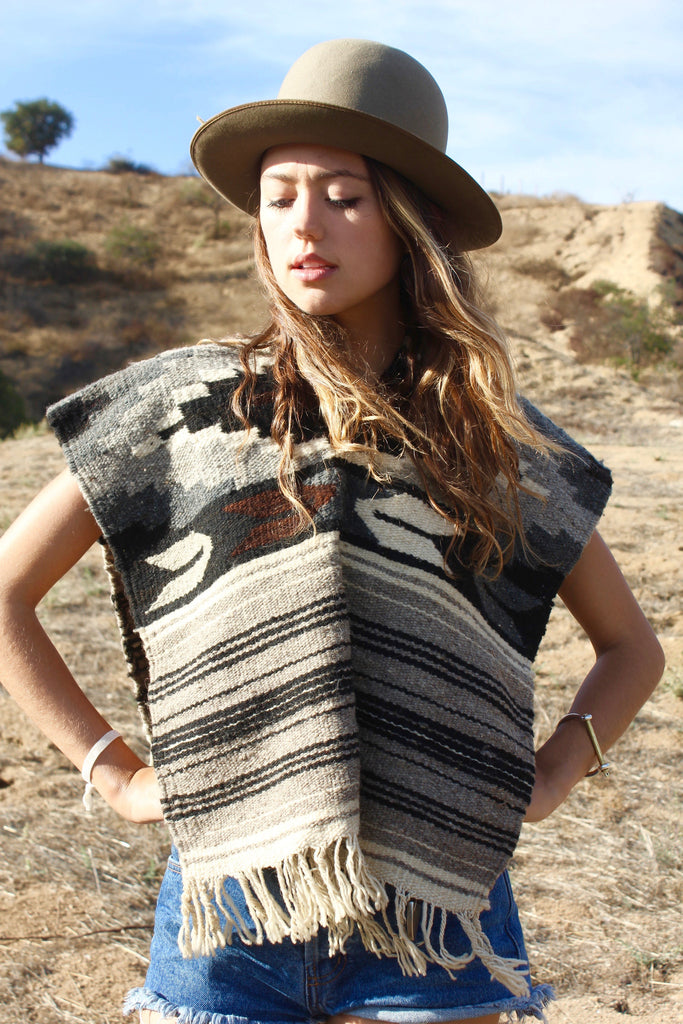 Mexican "Peyote Bird" Hand Woven Vintage Wool Poncho