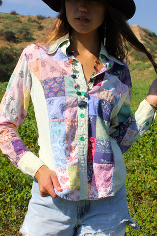 Indian Patchwork 1970s Cotton Button Down