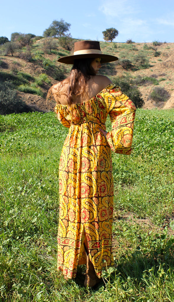 Bohemian Beauty 1970s Indian Block Print Maxi Dress – Honeywood