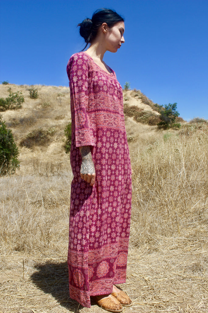 indian maxi dress with sleeves Bhoomi | Maxi Dress | Onyx Black Floral - Boho Relaxed Fit Cotton Gauze