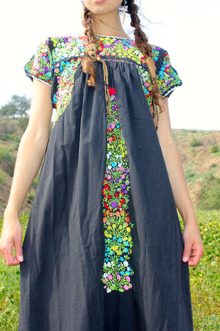 Rare "Black Beauty" Vintage Oaxacan Maxi Dress Circa 1970s