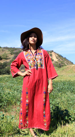 Pakistani Beauty 1970s Hand Embroidered Maxi Dress