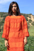 "Tangerine Dream" Mega Angel Sleeves Crochet and Pintucked Cotton Maxi Dress