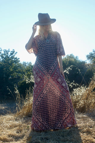Reserved Vintage "Indian Imports" Indian Block Print Maxi Dress