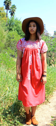 Circa ~ 1970s Cherry Red Oaxacan Dress