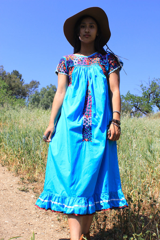 Turquoise Blue Vintage Oaxacan Dress – Honeywood