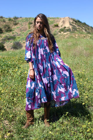 Ombre Purple Gauzy Indian Dress with Crochet Butterflies