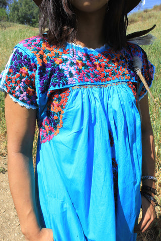 Turquoise Blue Vintage Oaxacan Dress