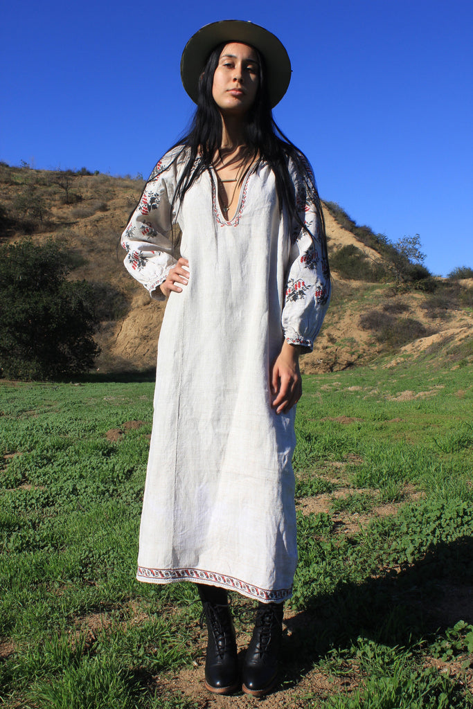Bohemian Folk" Antique Hand Embroidered Hemp Peasant Dress Honeywood Bohemian Folk" Antique Hand Embroidered Hemp Peasant Dress Honeywood