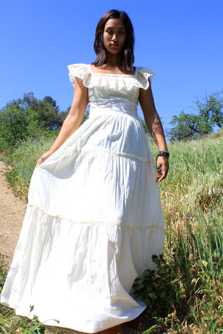 Prairie Chic 1970s Wedding Dress Maxi