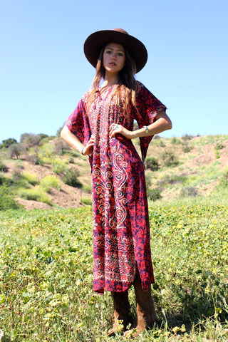 1970s Chain Stitched Dashiki Maxi Dress