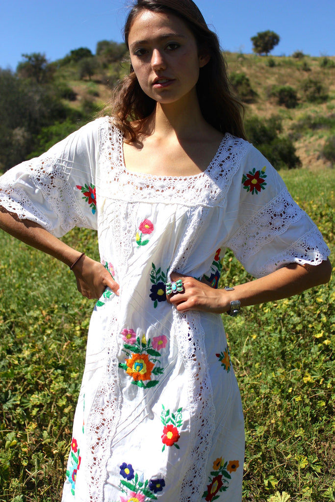 Hand Embroidered Mexican Maxi Dress Circa ~ 1970s – Honeywood