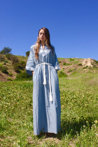 Vintage Chambray Embroidered Maxi Dress