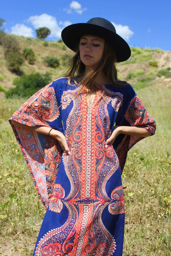 cotton dashiki dress Dashiki Print Bright Blue Free Size Cotton Sundress