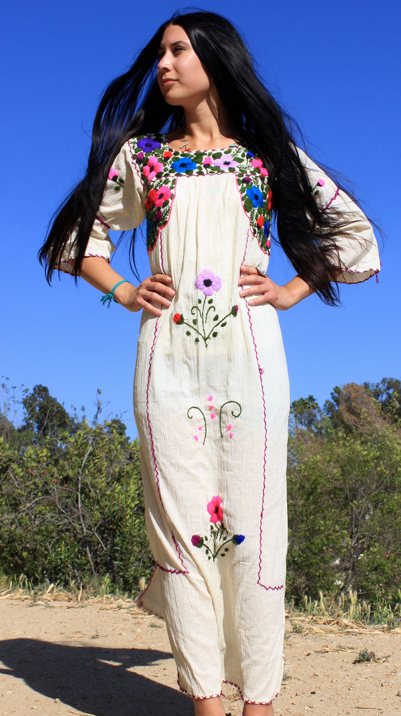 Gauzy Hand Embroidered Mexican Maxi