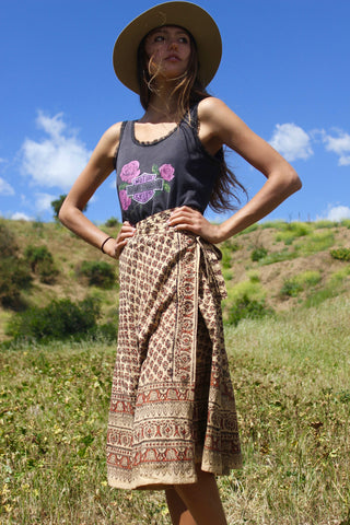 Classic 1970s Vintage Indian Block Print Wrap Skirt