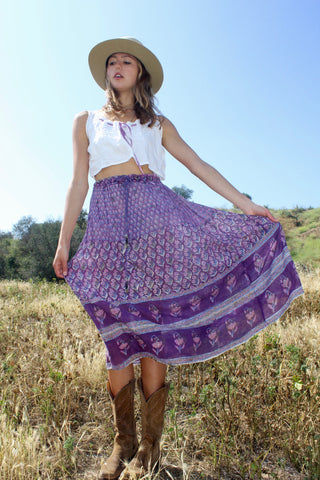 "Shades of Purple" 1970s Gauze Indian Skirt