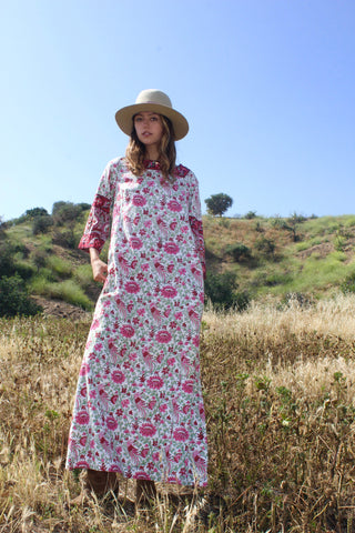 "Rose Block Print" 1970s Ramona Rull Block Print Maxi