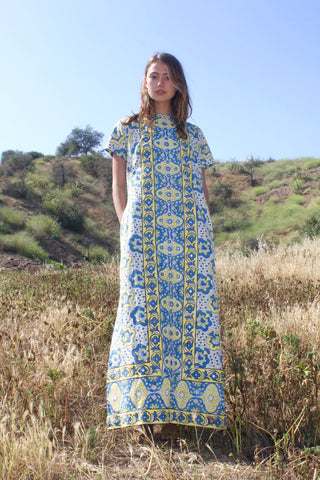 "Sand and Sea" Vintage Ramona Rull Maxi Block Print Maxi Dress