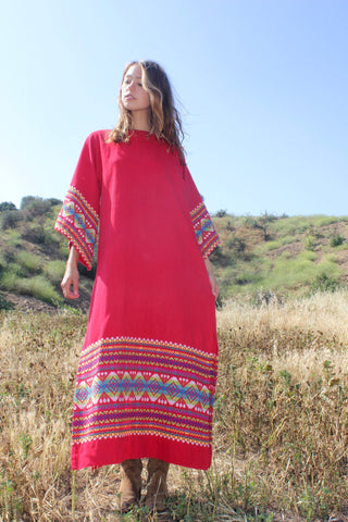 "Scarlet Guatemalan" Vintage Hand Woven Guatemalan Maxi Dress