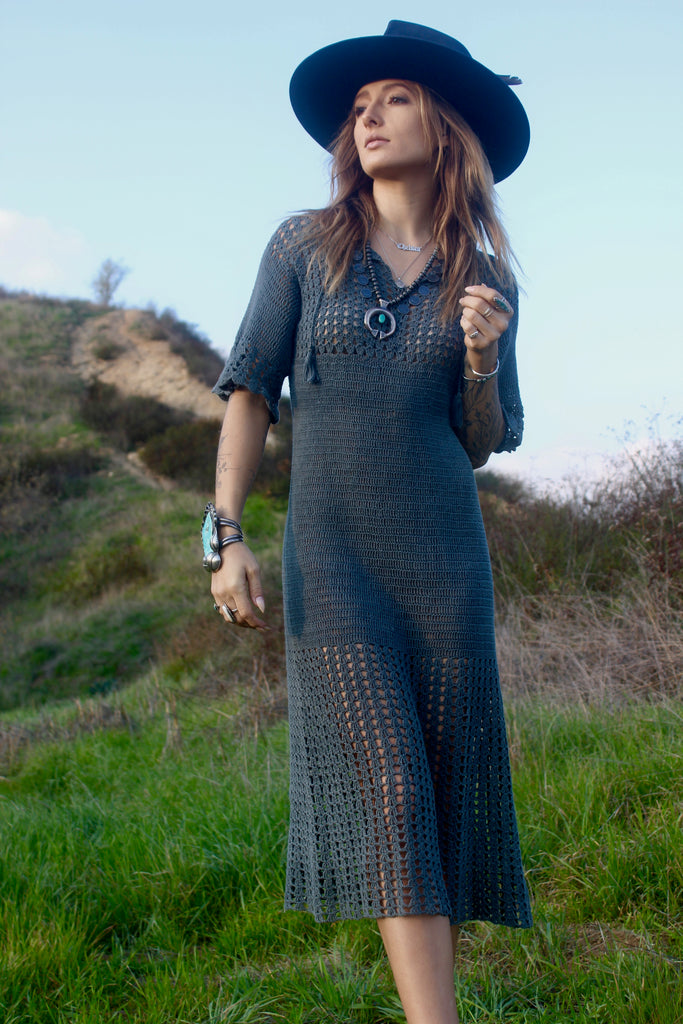 1960s Hand Crochet Romantic Dress Honeywood 1960s Hand Crochet Romantic Dress Honeywood