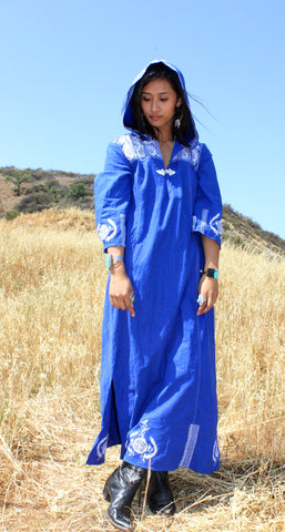 Vintage Embroidered Hooded Maxi Dress Kaftan