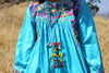 Vibrant Turquoise Hand Embroidered Oaxacan Dress