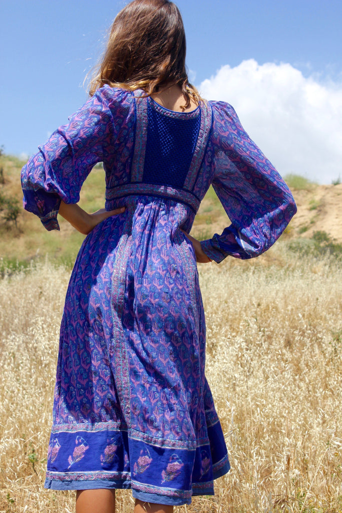 Azure Hues" Vintage Indian Gauze Dress Honeywood Azure Hues" Vintage Indian Gauze Dress Honeywood