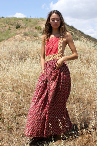 1970s Indian Block Print Pinafore Smock Dress