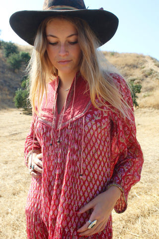 "Scarlet Begonia" Dreamy 1970s Cotton Indian Gauze Dress