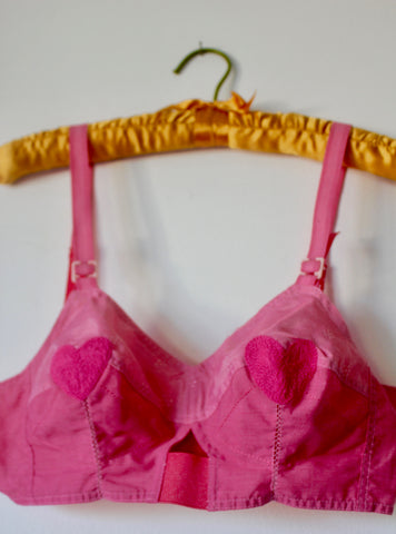 Rare 1960s Custom Chain Stitched Pin-Up Hand Dyed Bralette 32B
