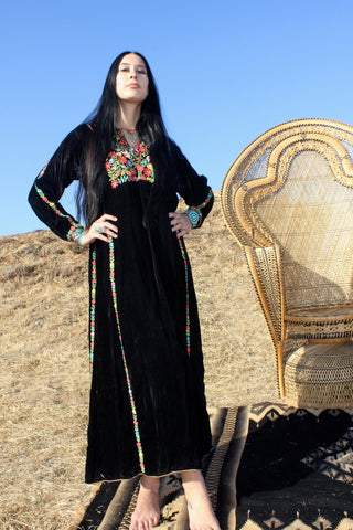 1960s Hand Embroidered Velvet Bedouin Maxi