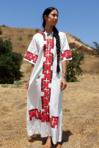 1970s Natural Cotton Embroidered Maxi Dress