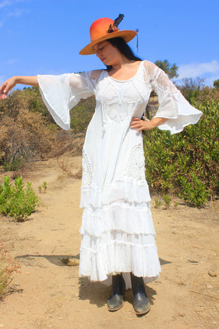 SALE A Honeywood Exclusive Handmade Antique Crochet and Cotton Gauze Maxi Dress S/M