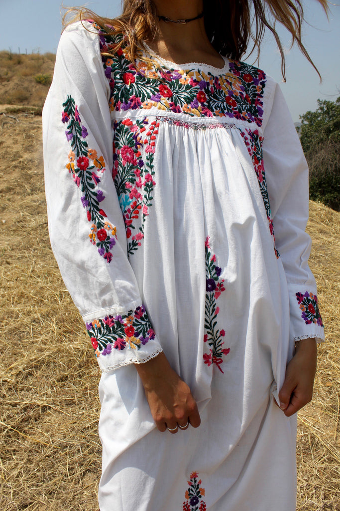 "Bohemian Goddess" Vintage Hand Embroidered Oaxacan Maxi Dress