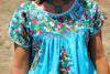 1970s Turquoise Hand Embroidered Oaxacan Dress